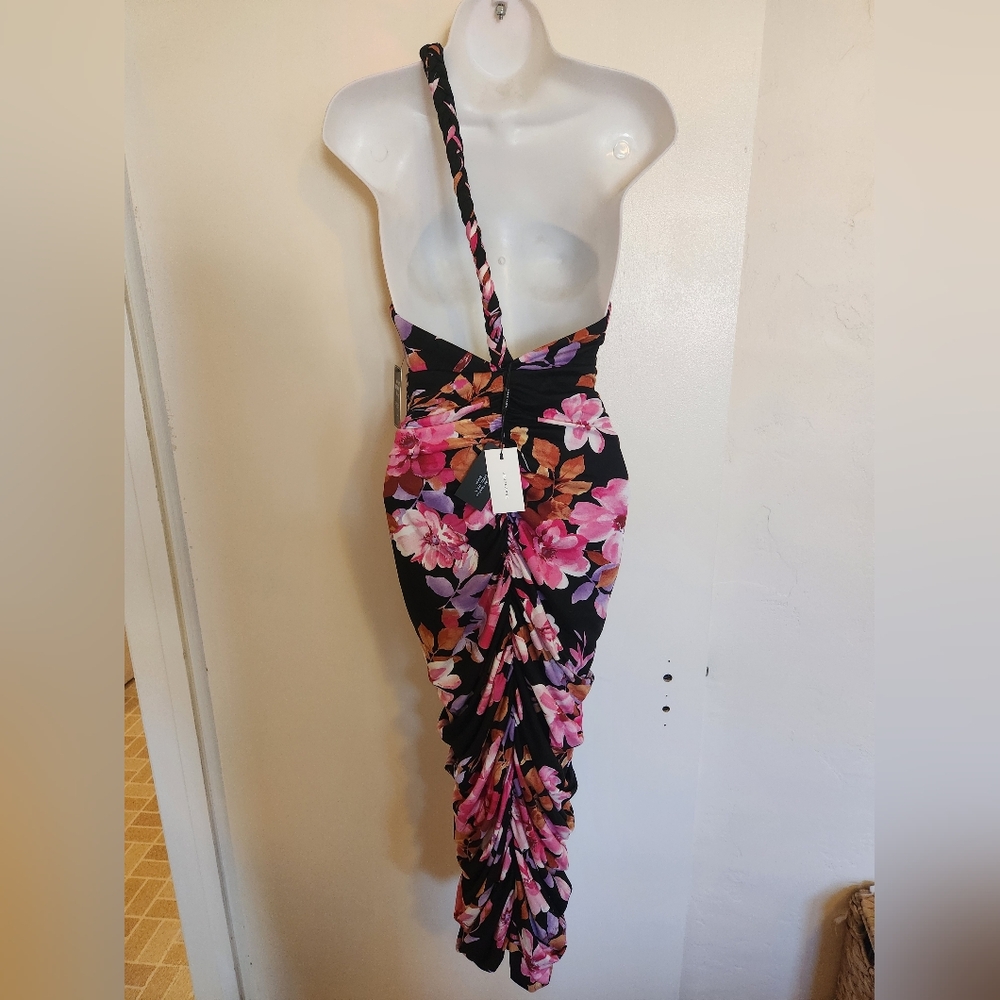 JLUXLABEL Jess Floral Ruched Braided One-Shoulder Midi Dress SzXS  NWT - Picture 13 of 16